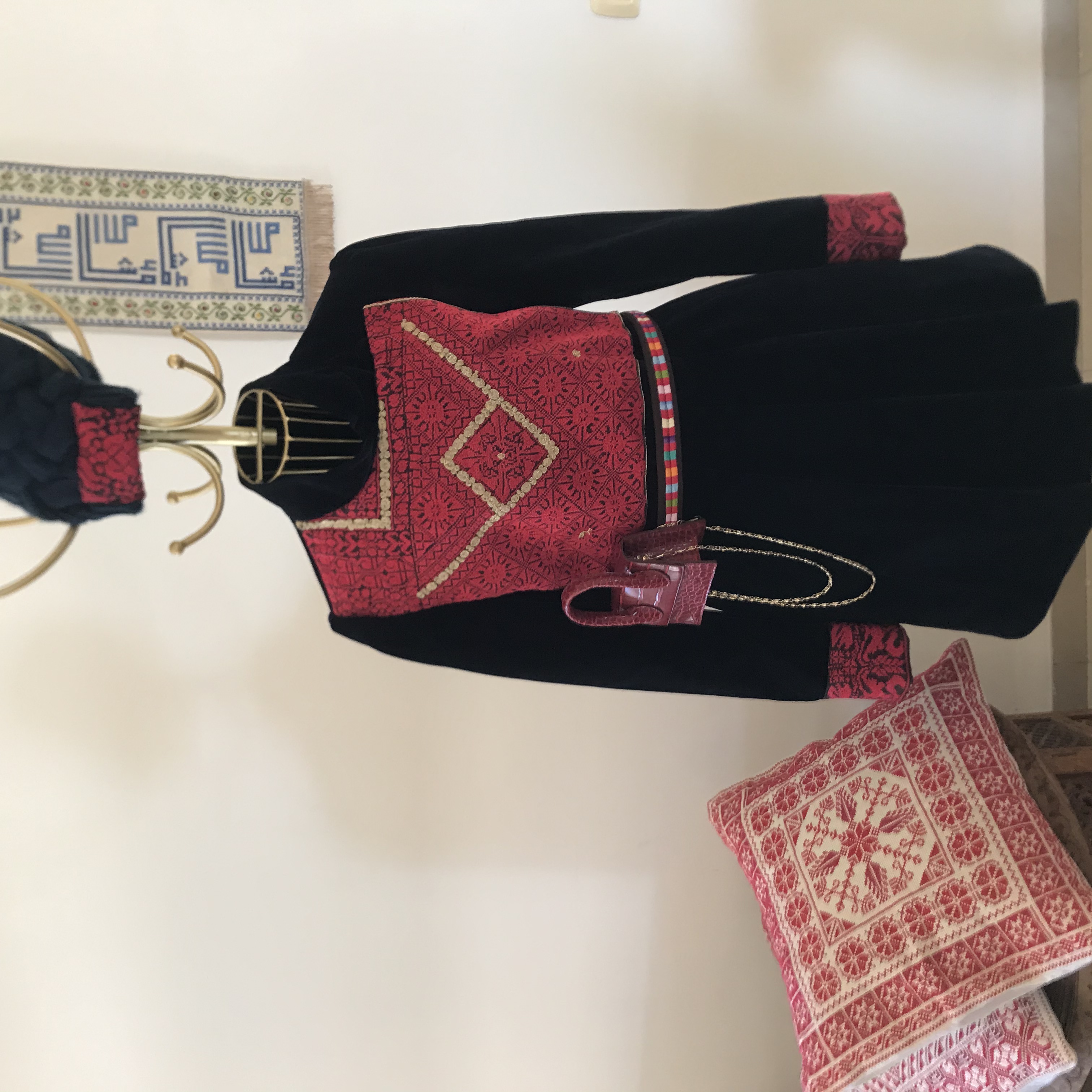 Vantage Palestinian embroidery on a velvet long jacket